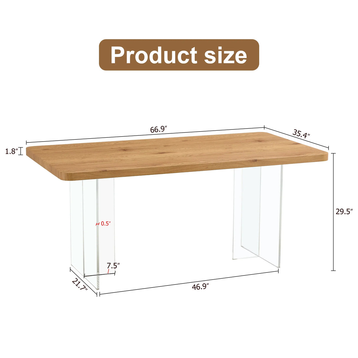 Dining Table With Wooden Top And Clear Acrylic Legs Natural - Furniture Home Direct