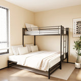 Twin Metal Pull Out Bunk Bed With Guardrail And Built In Ladder, Space Saving Convertible Frame For Bedroom - Black - Furniture Home Direct