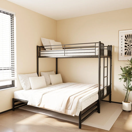 Twin Metal Pull Out Bunk Bed With Guardrail And Built In Ladder, Space Saving Convertible Frame For Bedroom - Black - Furniture Home Direct