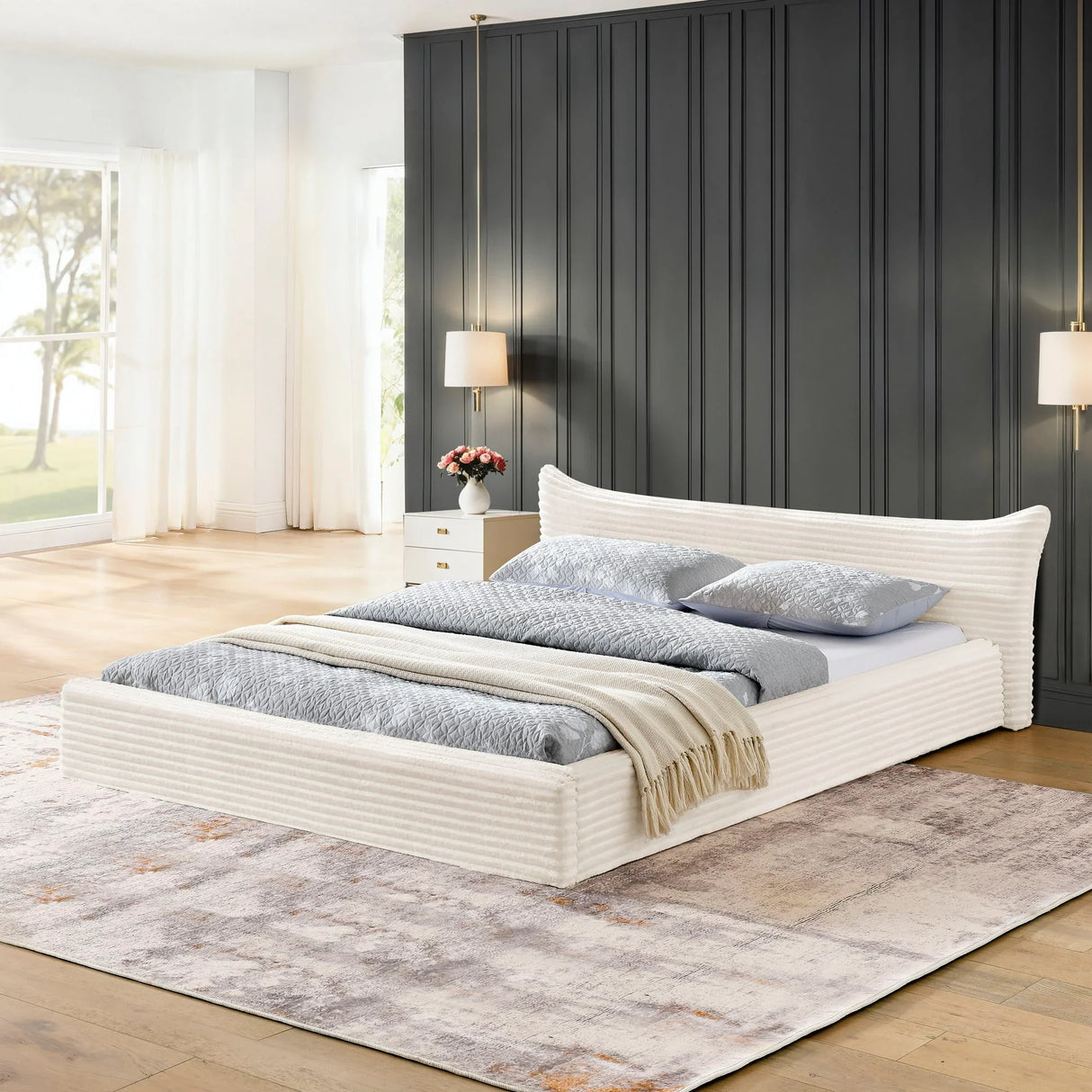 Modern Upholstered Bed Frame With Curved Headboard - Furniture Home Direct