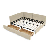 Mid-Century Storage Upholstered Tufted Bed Frame With Backrest And Armrests - Furniture Home Direct