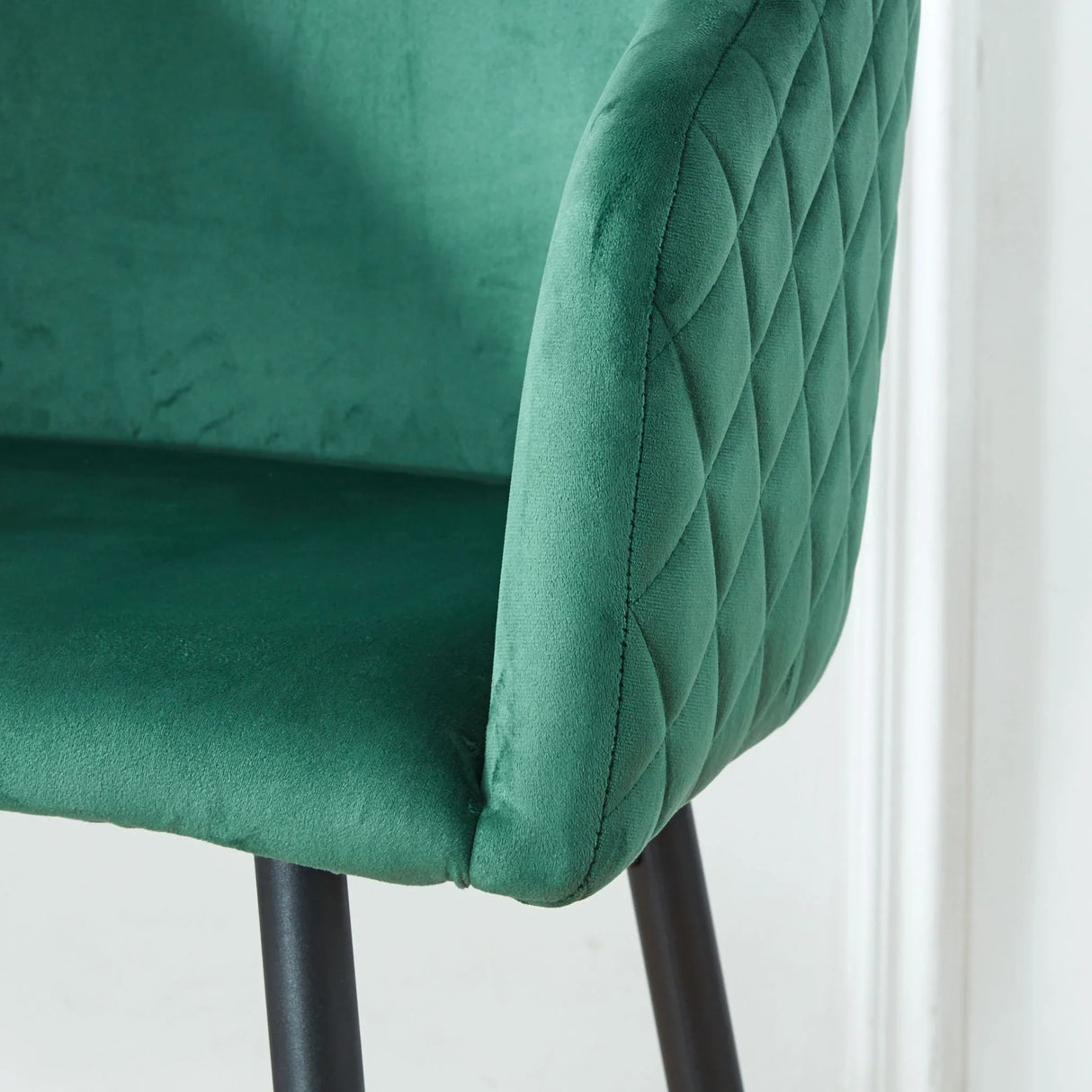 Counter Height Bar Stool, Metal Legs, Velvet Upholstered For Pub, Restaurant, Kitchen Island (Set of 2) - Black / Green - Furniture Home Direct