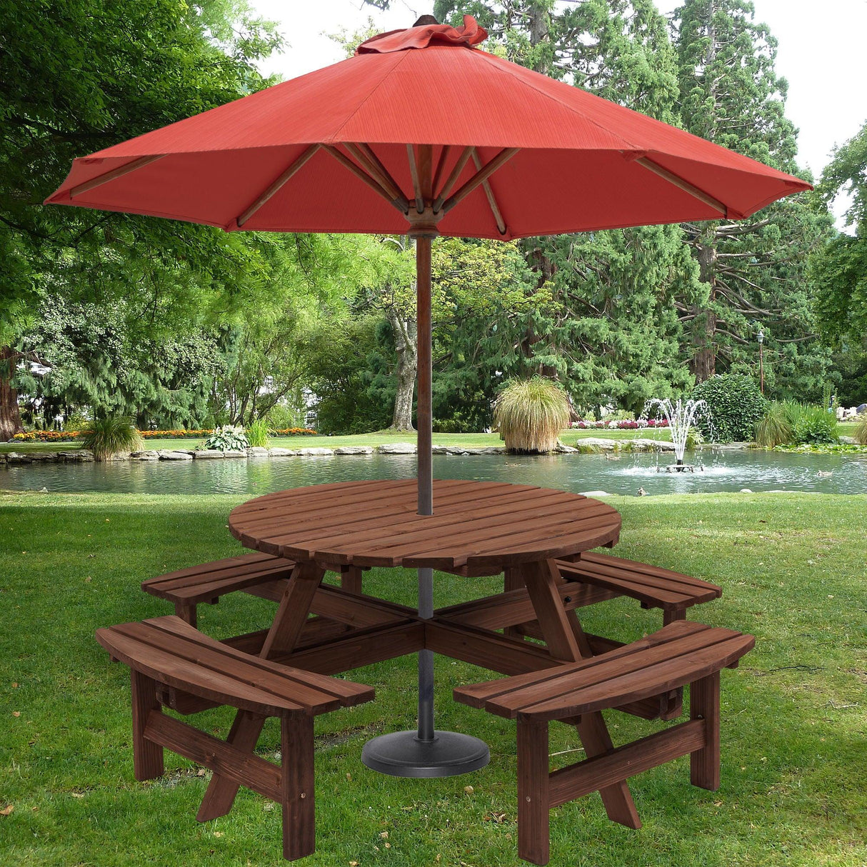 8 Person Wooden Picnic Table, Outdoor Camping Dining Table With Seat, Garden, Diy With 4 Built-In Benches, 2220Lb Capacity - Furniture Home Direct