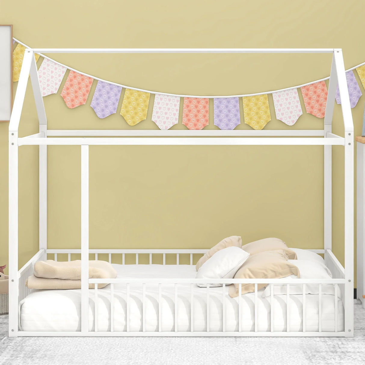 Metal Bed House Bed Frame With Fence - Furniture Home Direct