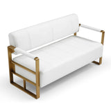 Modern Upholstery Accent Loveseat Sofa For Living Room 2 Seater With Golden Metal Arms - Furniture Home Direct