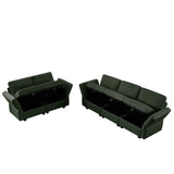 2 Pc Living room Set With Hidden Storage Under Seat and Adjustable Arms and Backs - Green - Furniture Home Direct