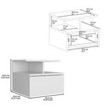 Floating Nightstand Wall Mounted With Single Drawer And 2 Tier Shelf - White - Furniture Home Direct