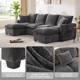 Modern U-Shape Modular Sofa, 6 Seat Chenille Sectional Couch Set With 2 Pillows Included, Freely Combinable Indoor Funiture For Living Room, Apartment, Office - Furniture Home Direct