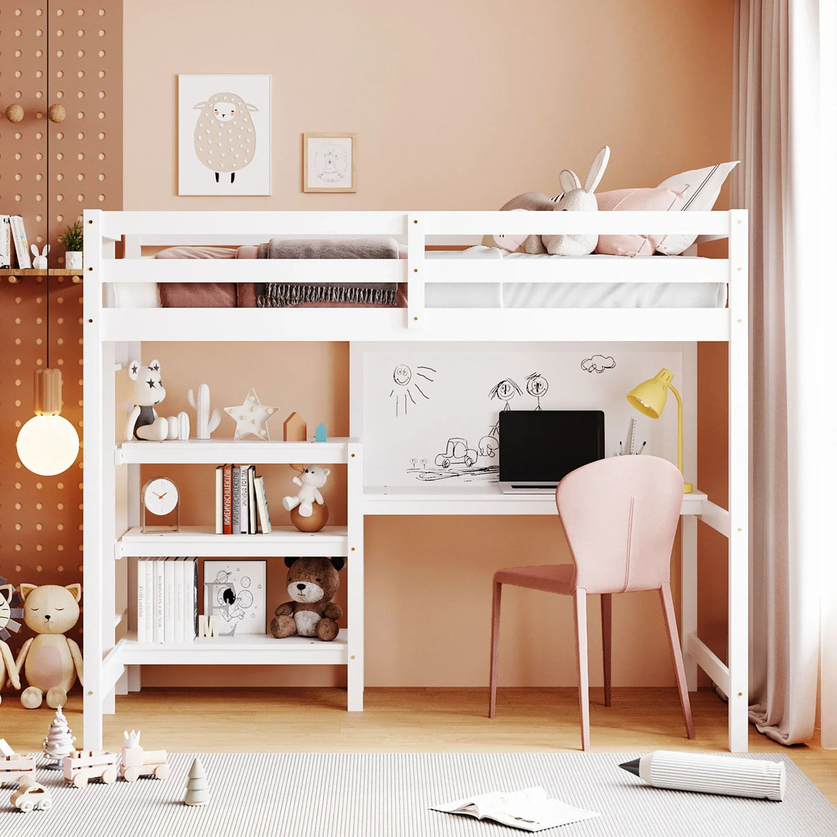 Loft Bed With Shelves, Desk And Writing Board - Furniture Home Direct
