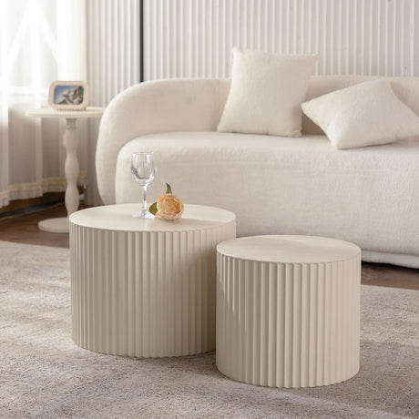 Nesting Coffee Tables Set of 2 Modern Round Soft Beige - Furniture Home Direct
