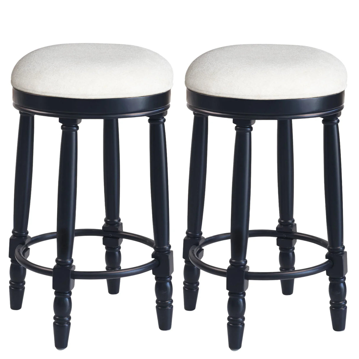 360° Swivel Wooden Barstools With Upholstered Seat, Counter Height (Set of 2) - Furniture Home Direct