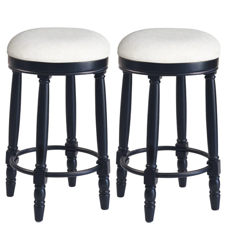 360° Swivel Wooden Barstools With Upholstered Seat, Counter Height (Set of 2) - Furniture Home Direct