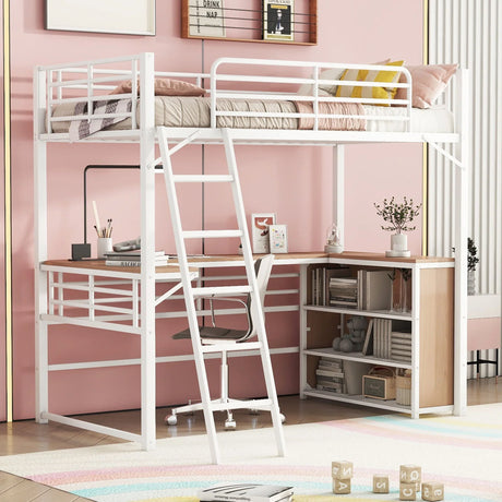 Loft Bed & 3 Layers Of Shelves And L-Shaped Desk - Furniture Home Direct