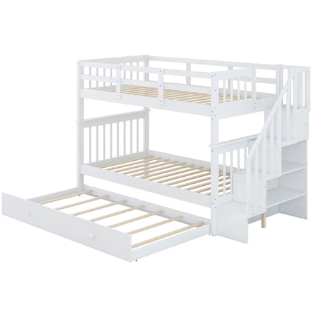 Stairway Bunk Bed With Storage And Guard Rail For Bedroom - Furniture Home Direct
