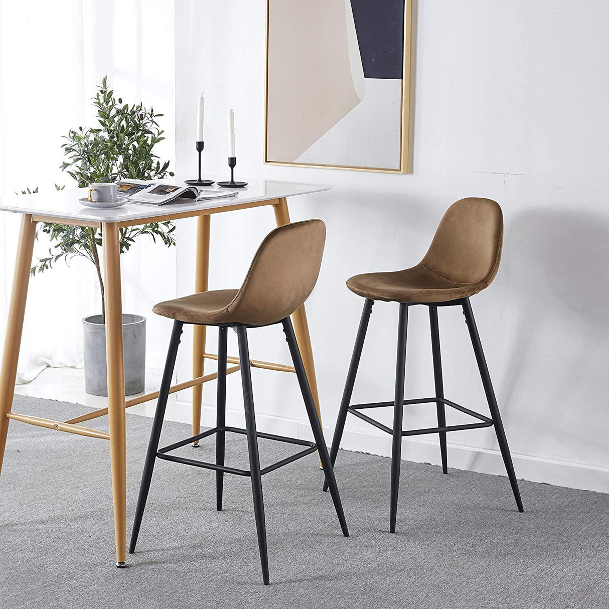 Velvet Barstool With Back (Set of 2) - Furniture Home Direct