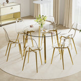 Dining Table Round Glass Top With Gold Legs Transparent - Furniture Home Direct
