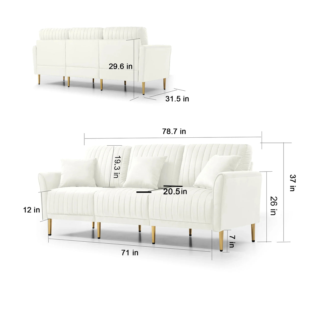 Modern Upholstered Living Room Set Containing One Sofa and Two Love Seats - Cream Velvet - Furniture Home Direct