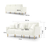 Modern Upholstered Living Room Set Containing One Sofa and Two Love Seats - Cream Velvet - Furniture Home Direct