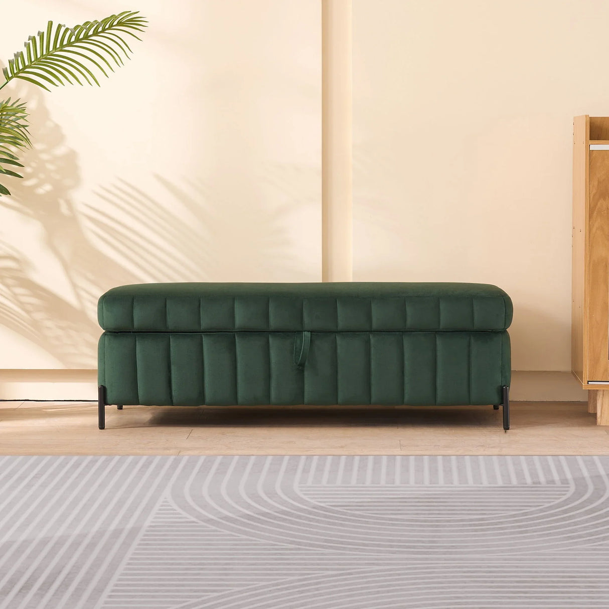 Wide Upholstered Velvet Storage Soft Bench Ottoman With Metal Legs - Furniture Home Direct