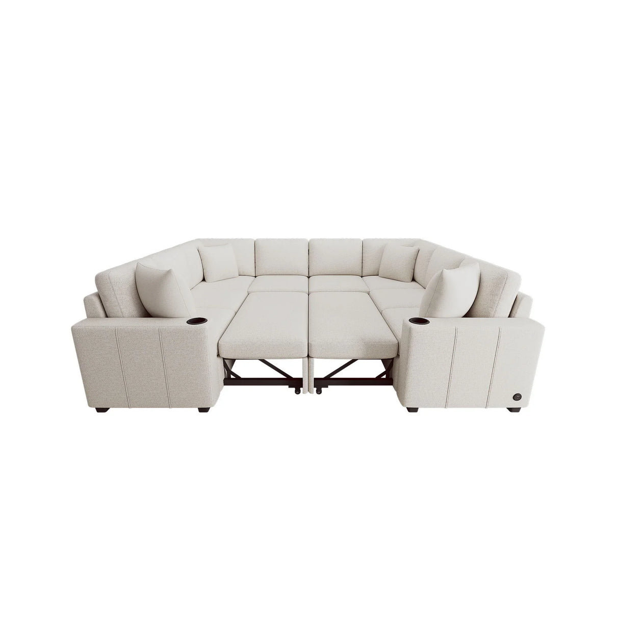Modern U-Shaped Sectional Sofa Convertible Pull-Out Sofa Bed With USB Ports And Cup Holders - Furniture Home Direct