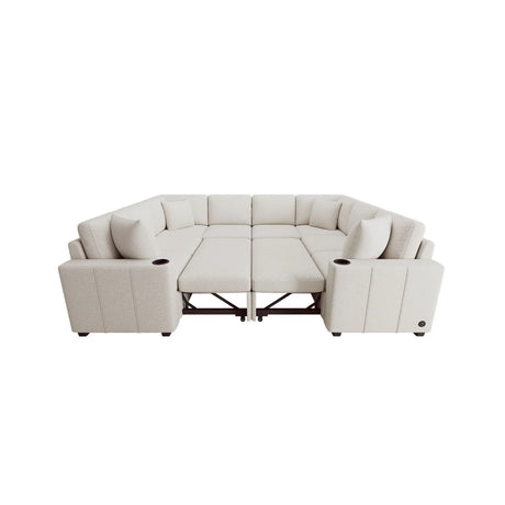 Modern U-Shaped Sectional Sofa Convertible Pull-Out Sofa Bed With USB Ports And Cup Holders - Furniture Home Direct