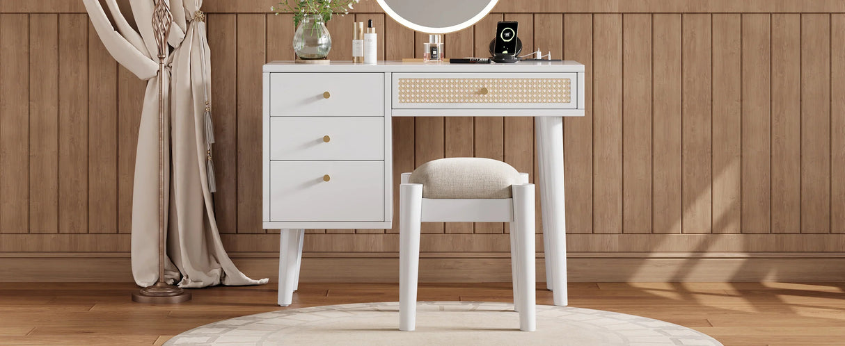 Vanity Desk Bohemian Retro Wood Makeup Station White - Furniture Home Direct