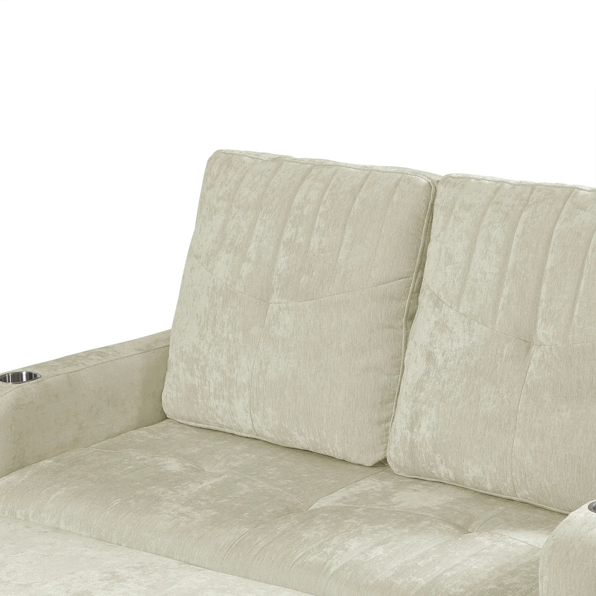 Sleeper Sofa With Adjustable Backrest, Two Cup Holders, Phone Holder, Three Charging Ports And Side Storage Pockets- Beige - Furniture Home Direct