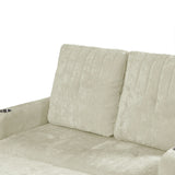 Sleeper Sofa With Adjustable Backrest, Two Cup Holders, Phone Holder, Three Charging Ports And Side Storage Pockets- Beige - Furniture Home Direct