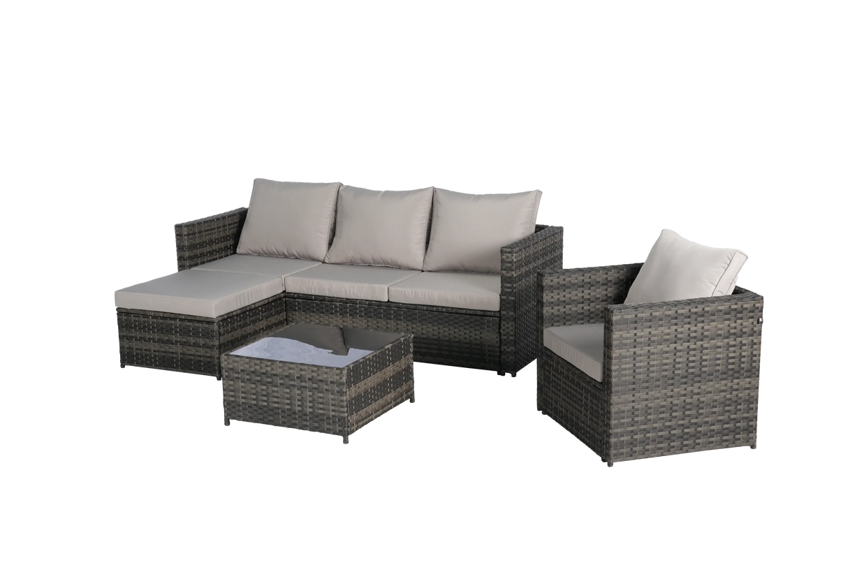 4 Piece Patio Sectional Set With Coffee Table - Gray - Furniture Home Direct