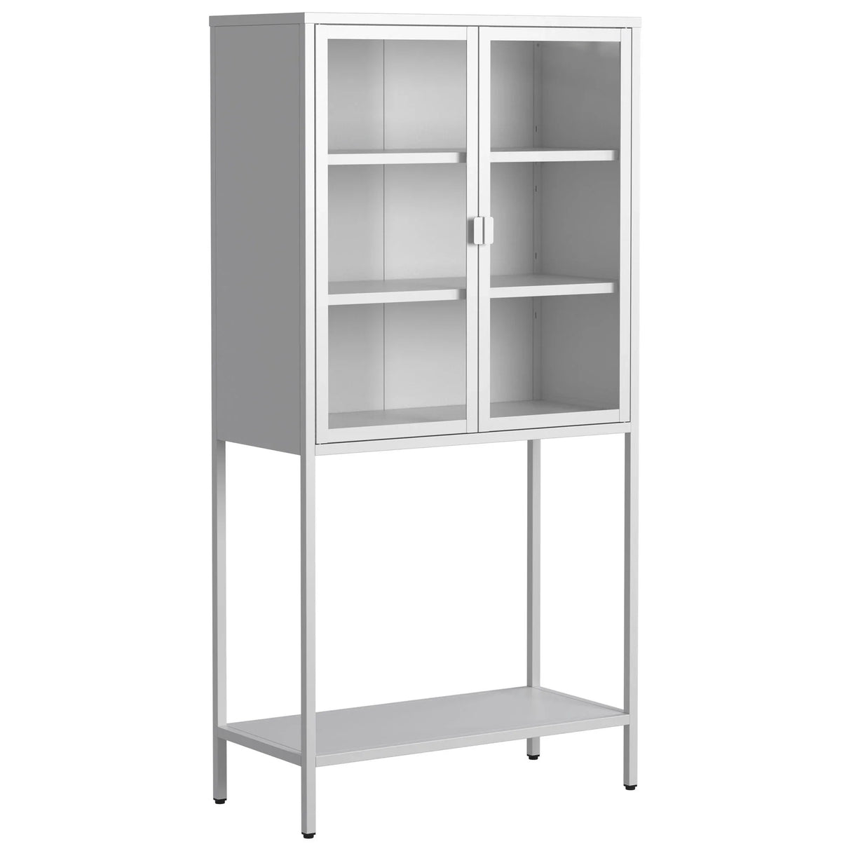 Heavy Duty Metal Storage Cabinet, Display Storage Cabinet With Glass Doors And 2 Adjustable Shelves, Tall Bookcase Modern Bookshelf Cabinet For Home Office, Living Room, Pantry - Furniture Home Direct