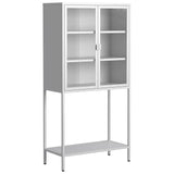Heavy Duty Metal Storage Cabinet, Display Storage Cabinet With Glass Doors And 2 Adjustable Shelves, Tall Bookcase Modern Bookshelf Cabinet For Home Office, Living Room, Pantry - Furniture Home Direct