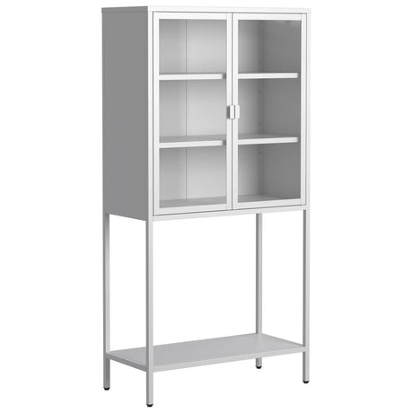 Heavy Duty Metal Storage Cabinet, Display Storage Cabinet With Glass Doors And 2 Adjustable Shelves, Tall Bookcase Modern Bookshelf Cabinet For Home Office, Living Room, Pantry - Furniture Home Direct
