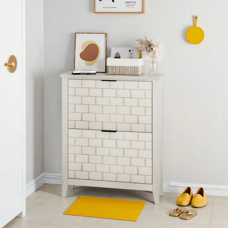 Retro Shoe Storage Cabinet, Mid Century Vintage Freestanding With 2 Flip Drawers, Suitable For Entryway - Retro White / White / Vintage - Furniture Home Direct
