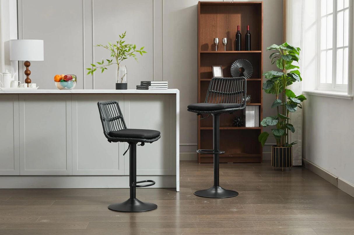 Counter Height Stools Rattan With Cushioned Seat Black - Furniture Home Direct