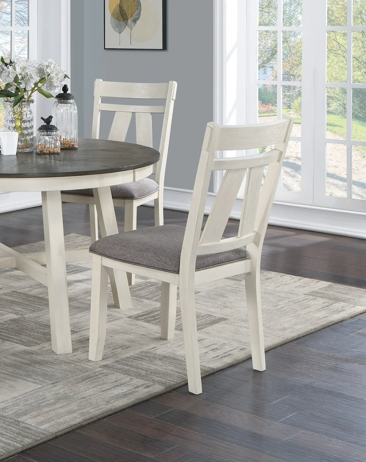 Dining Set Round Table With Chairs Antique White Gray - Furniture Home Direct