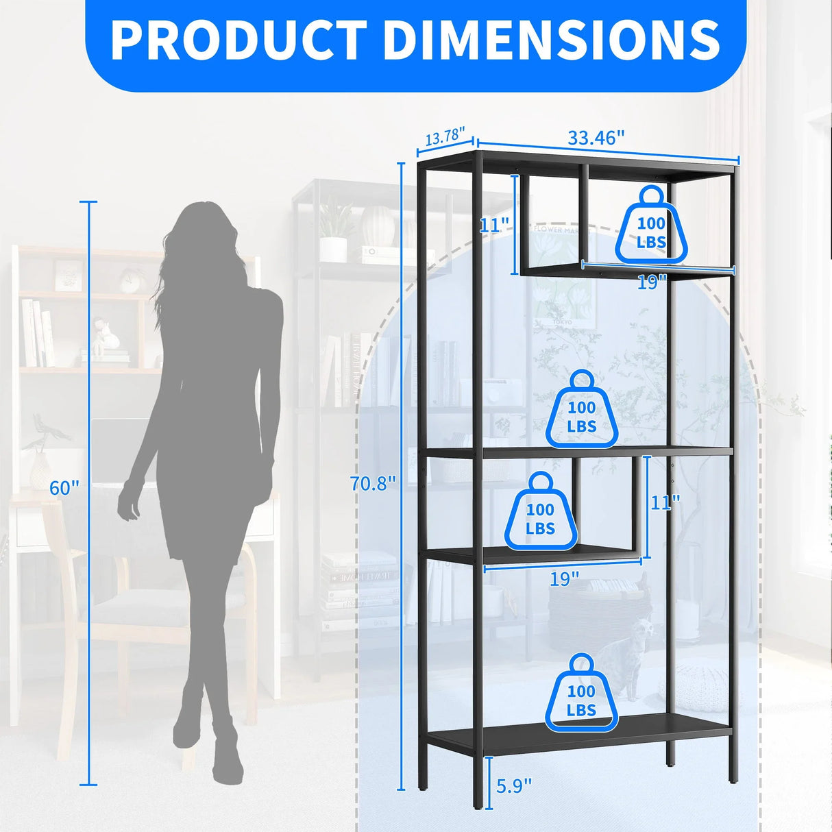 Modern Cube Storage Shelf With 4 Compartments & Metal Legs, Freestanding Organizer For Living Room, Bedroom, Home Office - Brushed Nickel - Furniture Home Direct