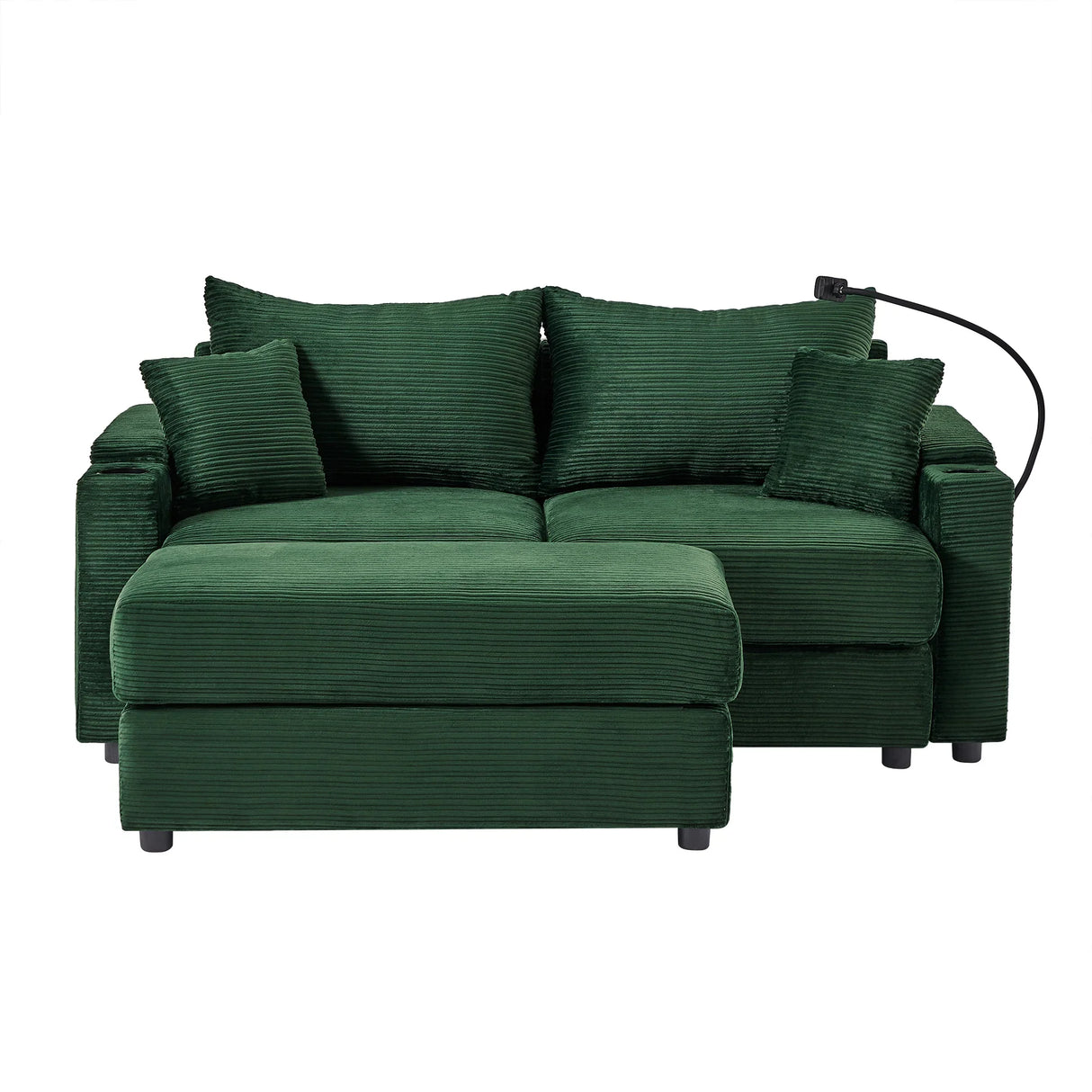 Sofa and Ottoman With Storage, Two USB Ports, Two Cup Holders and Phone Holder - Green - Furniture Home Direct