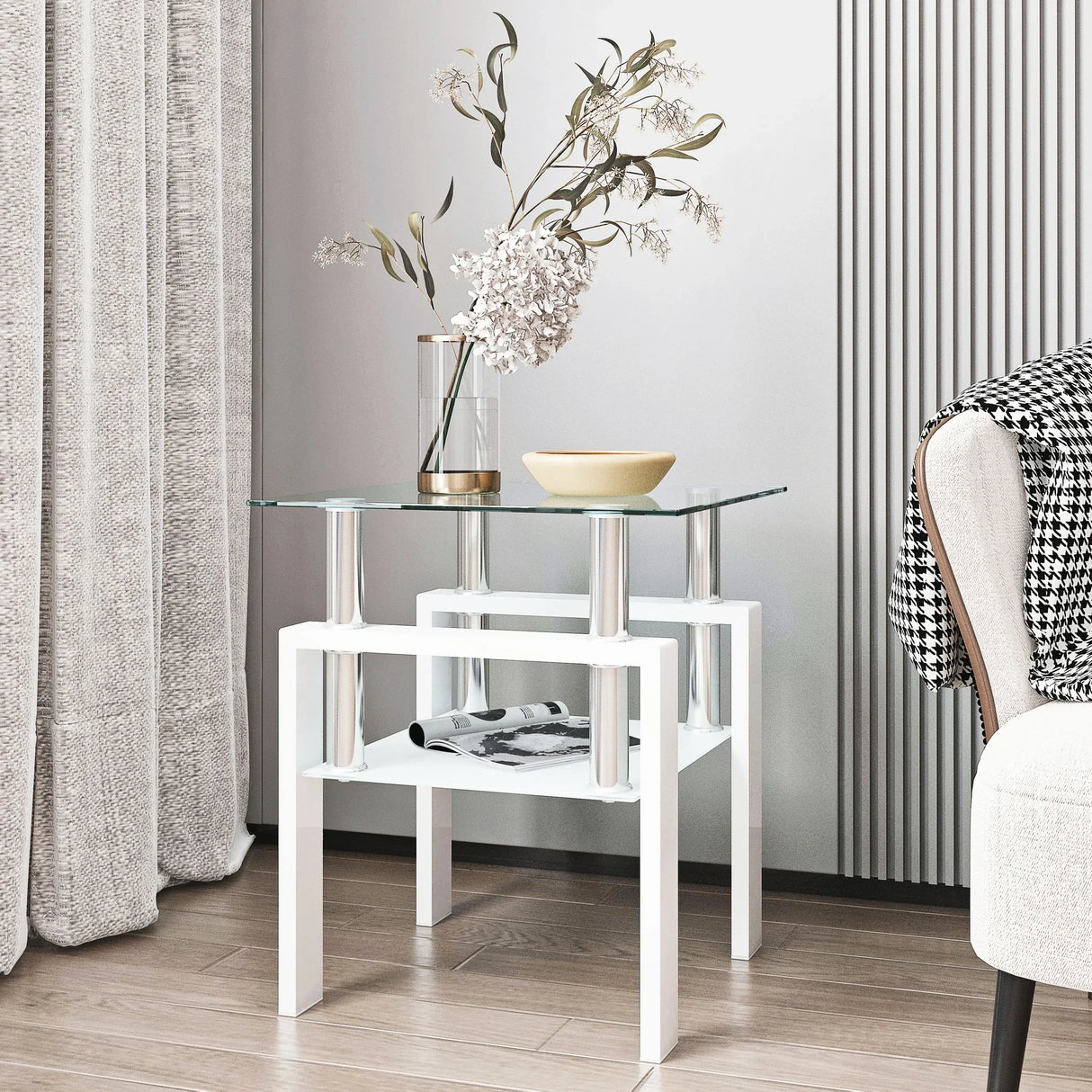 Modern Tempered Glass Tea Table, End Square Table For Living Room - Furniture Home Direct