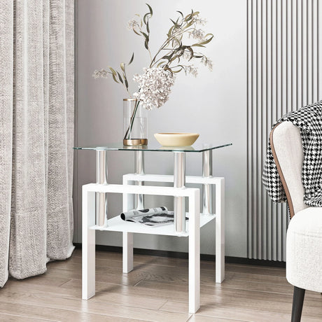 Modern Tempered Glass Tea Table, End Square Table For Living Room - Furniture Home Direct