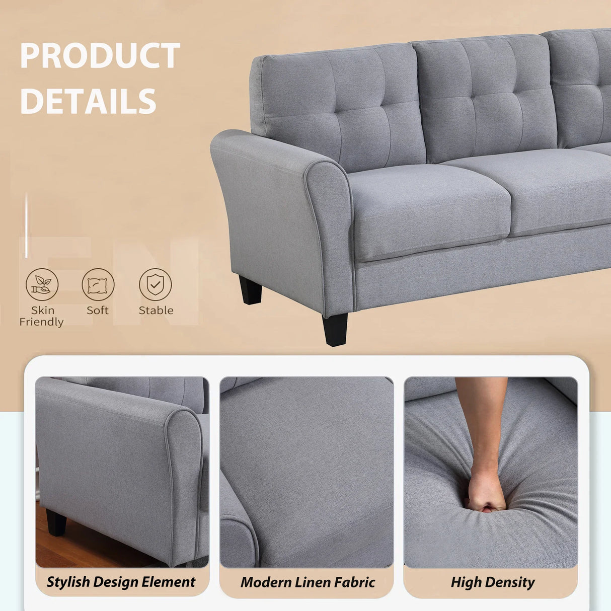 3 Piece Living Room Set Including Sofa, love Seat and Chair - Furniture Home Direct