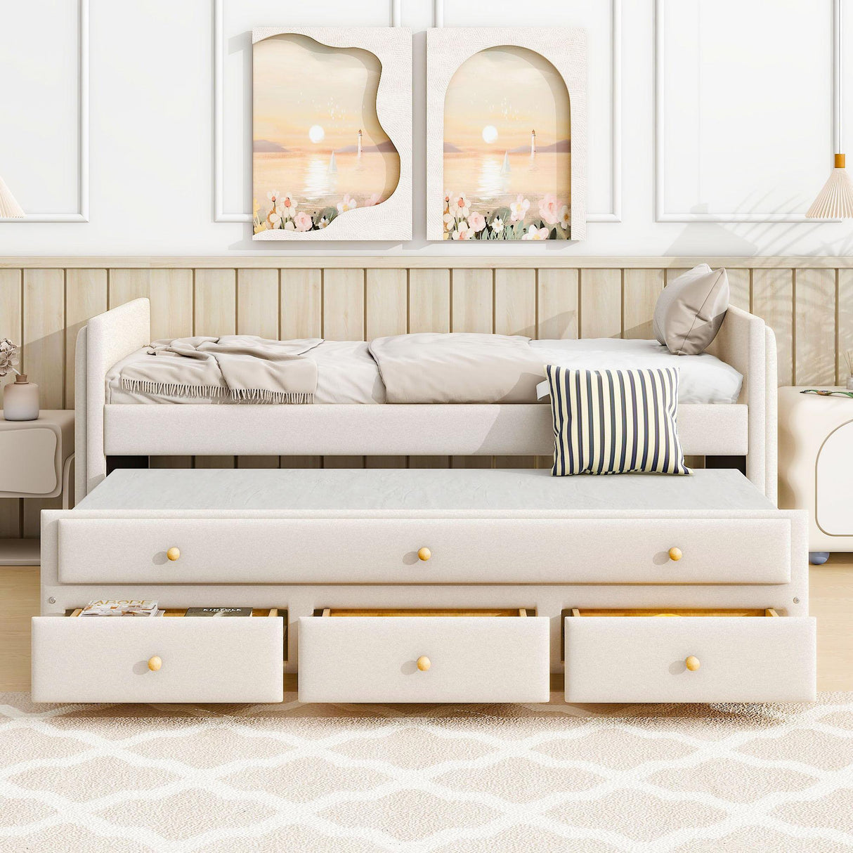 Upholstered Daybed With Trundle And Drawers - Furniture Home Direct