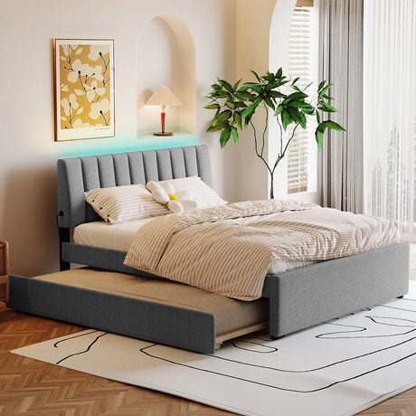 Upholstered Platform Bed With Trundle - Furniture Home Direct
