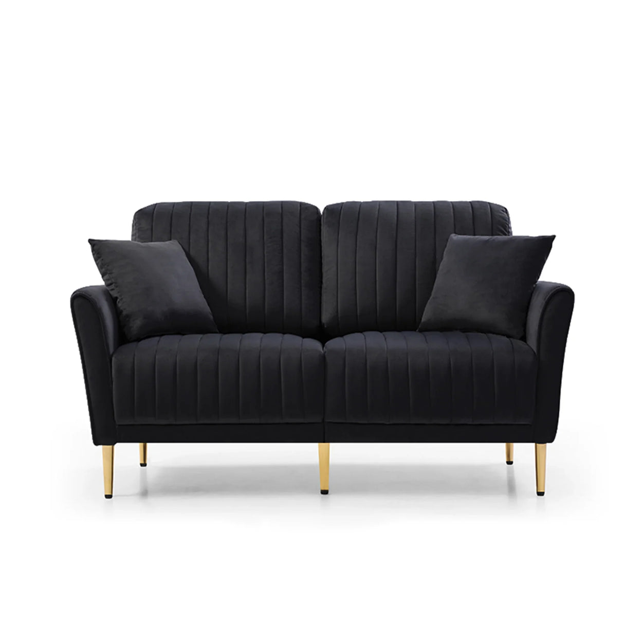 Black Velvet 2 Piece Living Room Set with Metal Legs and pillows - Black - Furniture Home Direct