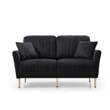 Black Velvet 2 Piece Living Room Set with Metal Legs and pillows - Black - Furniture Home Direct
