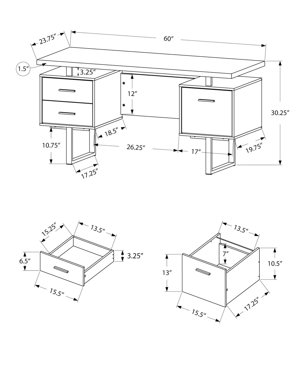 Computer Desk For Home Office, Laptop, Left, Right Set - Up, Storage Drawers, Contemporary & Modern - Furniture Home Direct
