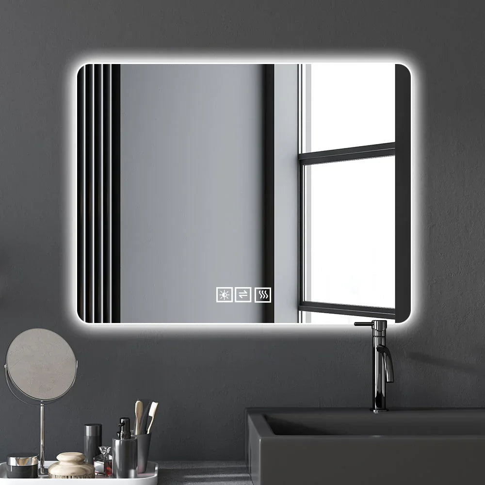 28" Bathroom Mirror With LED Lights Front And Backlit, Anti-Fog Lighted Vanity Mirrors For Wall Mounted And 5 Level Dimmable, Horizontal / Vertical - Clear - Furniture Home Direct