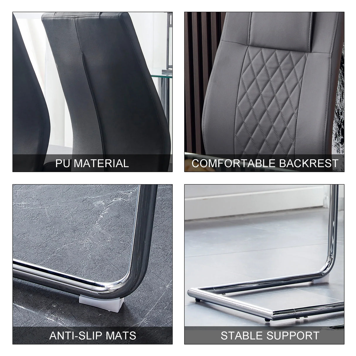 Dining Chairs Modern Faux Leather With Chrome Legs Gray - Furniture Home Direct