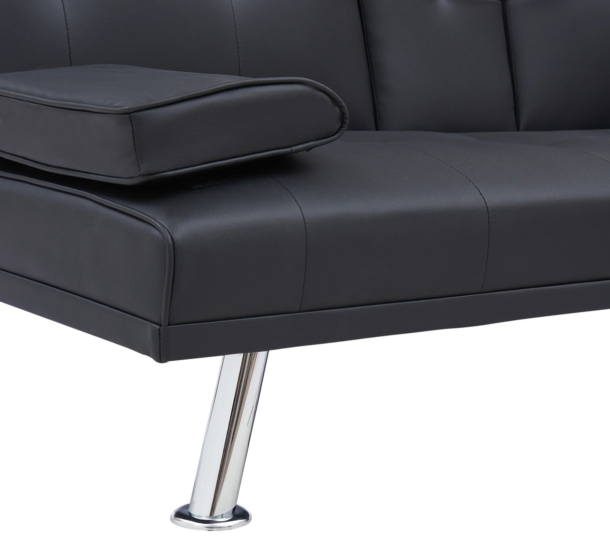 Black Leather Multifunctional Double Folding Sofa Bed for Office with Coffee Table - Furniture Home Direct