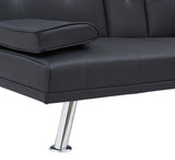 Black Leather Multifunctional Double Folding Sofa Bed for Office with Coffee Table - Furniture Home Direct