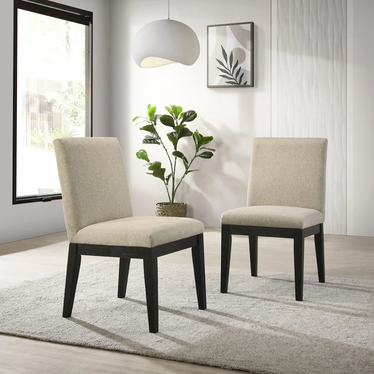 Roundhill Furniture - Rocco Contemporary Solid Wood Dining Chairs (Set of 2) - Beige - Furniture Home Direct